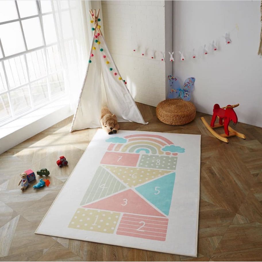 Nordic Rainbow Checkerboard Carpet Crawling Mat for Kids' Room Decoration, Play Mat, Anti-Slip Mat, Photography Prop