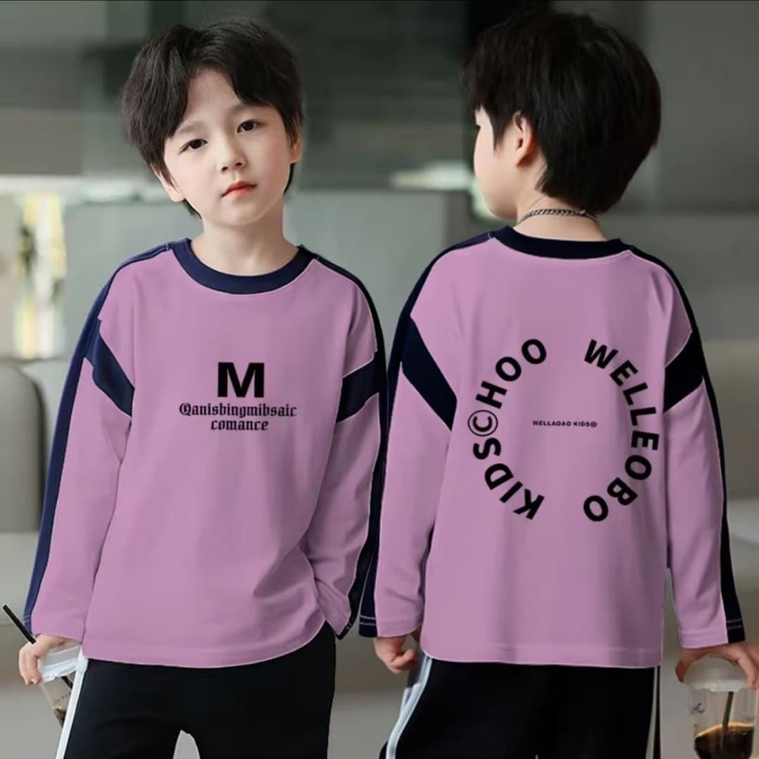Boys spring and autumn new pure cotton long-sleeved versatile T-shirts for big boys Korean style round neck stitching contrasting color bottoming tops trendy