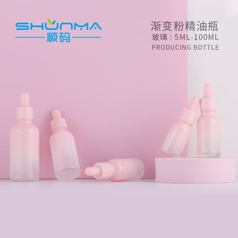 Factory stock 30ml gradient pink dropper bottle, 50ml pink essential oil bottle, 15ml rose gold glass essential oil bottle