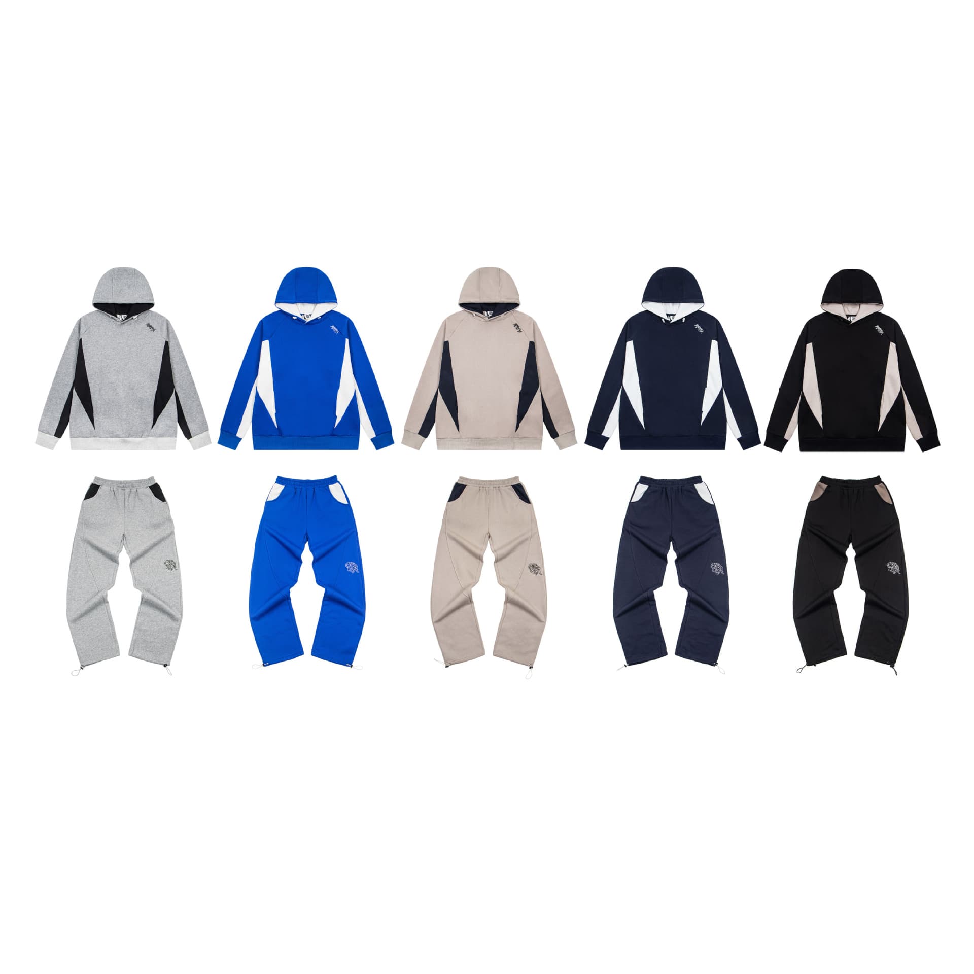 Mertra Patchwork Embroidery Fleece-Lined Casual Set for Men and Women, Hooded Pullover Sweatshirt, Loose Straight-Leg Casual Pants, Trendy