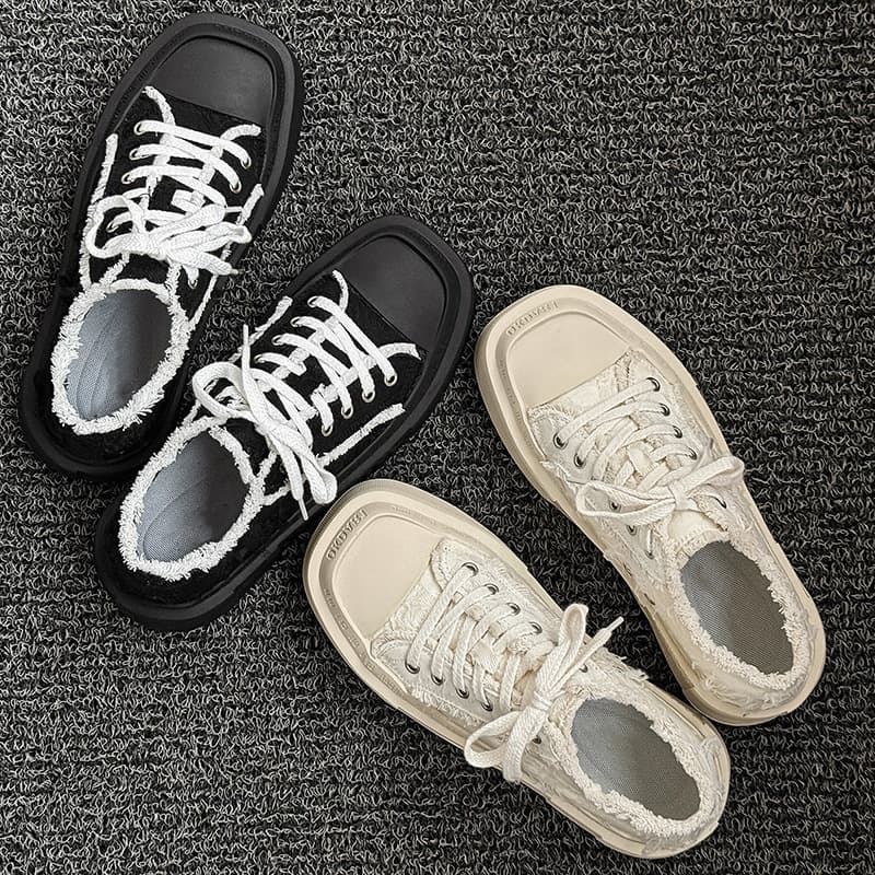 58106 Niche Original Square Toe Canvas Shoes for Men and Women Couple Style Hong Kong Style Thick Sole White Casual Versatile Board Shoes