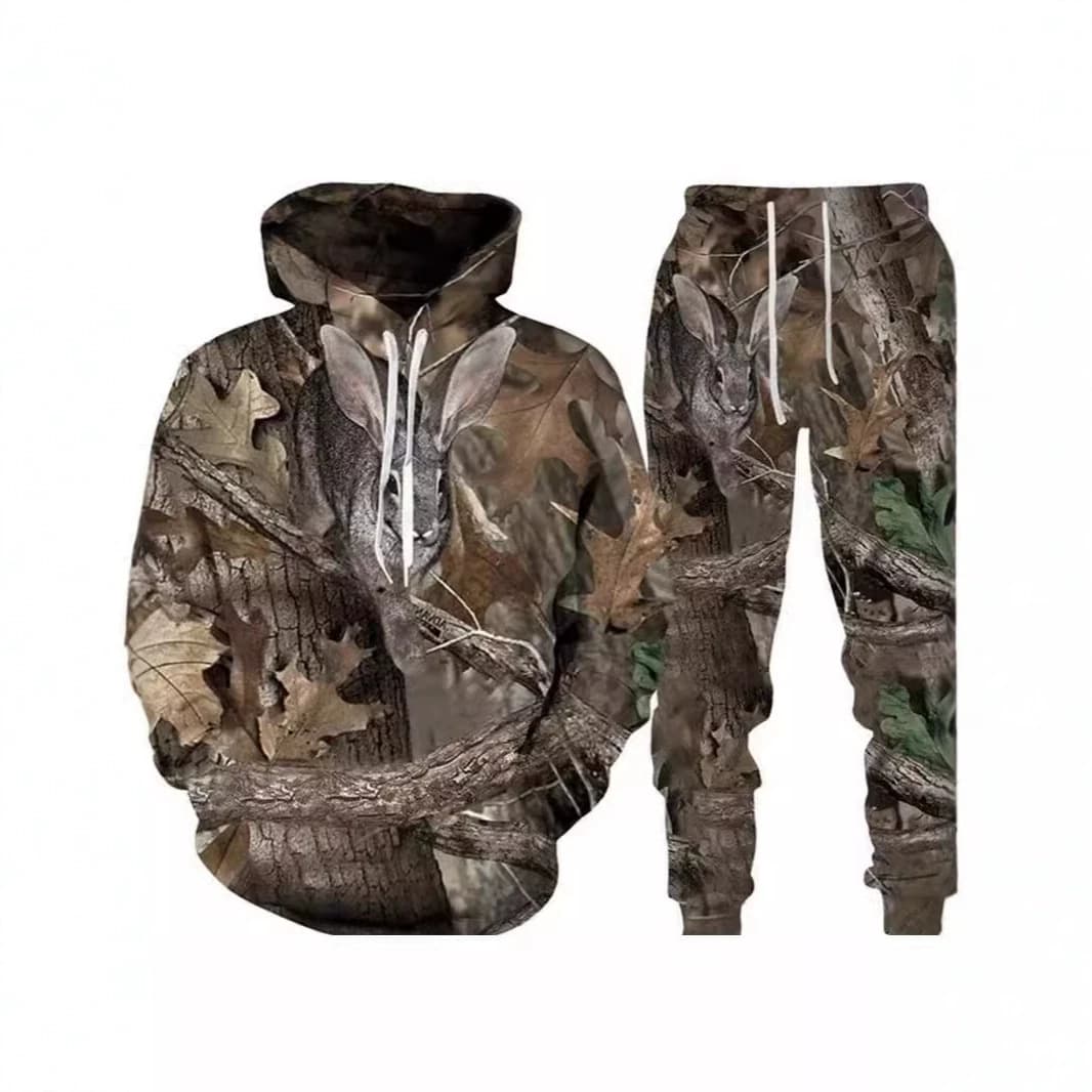 European and American autumn casual camouflage hunting animal 3D sweatshirt/men's sports suit 2-piece sportswear