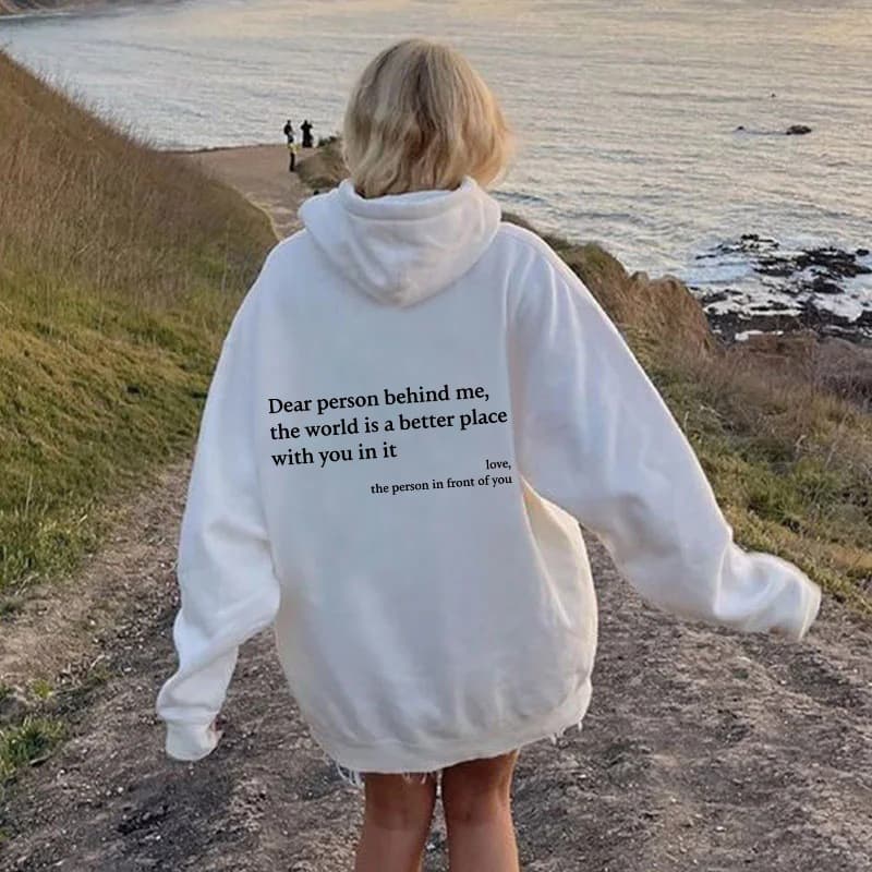 Foreign Trade Women's Fleece Hoodie Solid Color Letter Print Kangaroo Pocket Drawstring Print Hooded Sweatshirt