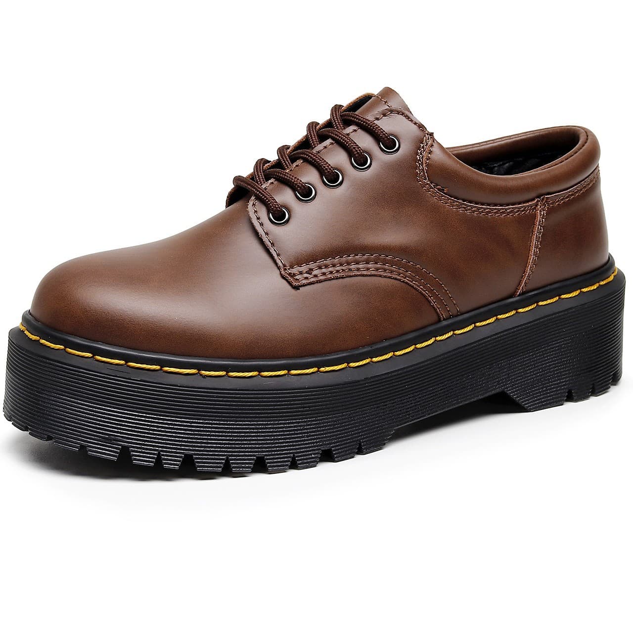8053 Thick-soled 5-hole punk-style thick leather shoes, Crazy Horse genuine leather, British style round toe casual student platform ankle boots for men.