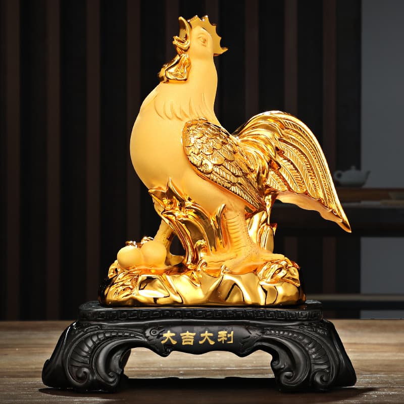 Gifts for the Year of the Rooster, velvet sand golden rooster resin crafts zodiac golden rooster Chinese ornaments shop insurance company gifts