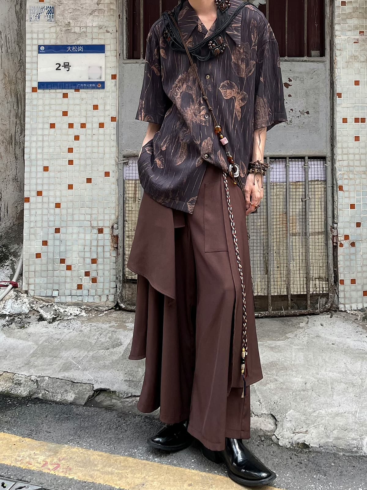 New Style Vintage Layered Yohji Yamamoto Irregular Chinese-style Tassel Wide-leg Skirt Pants Loose Trousers Culottes