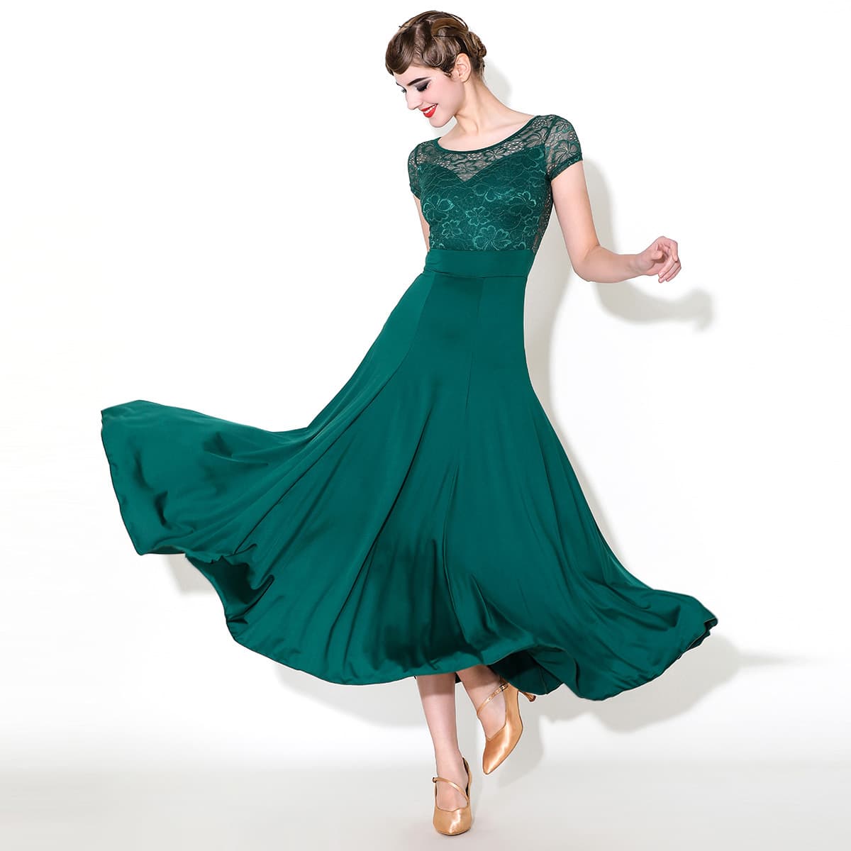Mei Yu Adult New Modern Dance Short Sleeve Dress MY935 Lace Ballroom Dancewear Social Dance