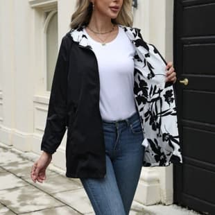 Factory Direct 2026 Cross-Border European & American Reversible Hooded Jacket Women Black Floral Color Block Loose Casual Coat
