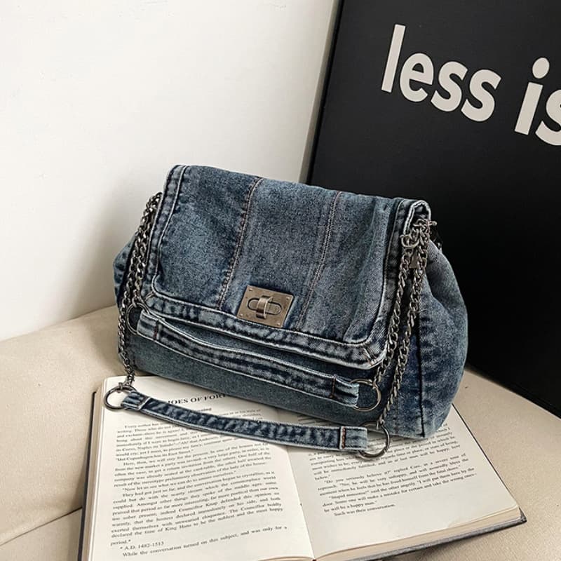 Denim Tote Bag for Women, Large Capacity, Crossbody for Fall/Winter 2024 New Style, Casual Chain Shoulder Bag for Commute