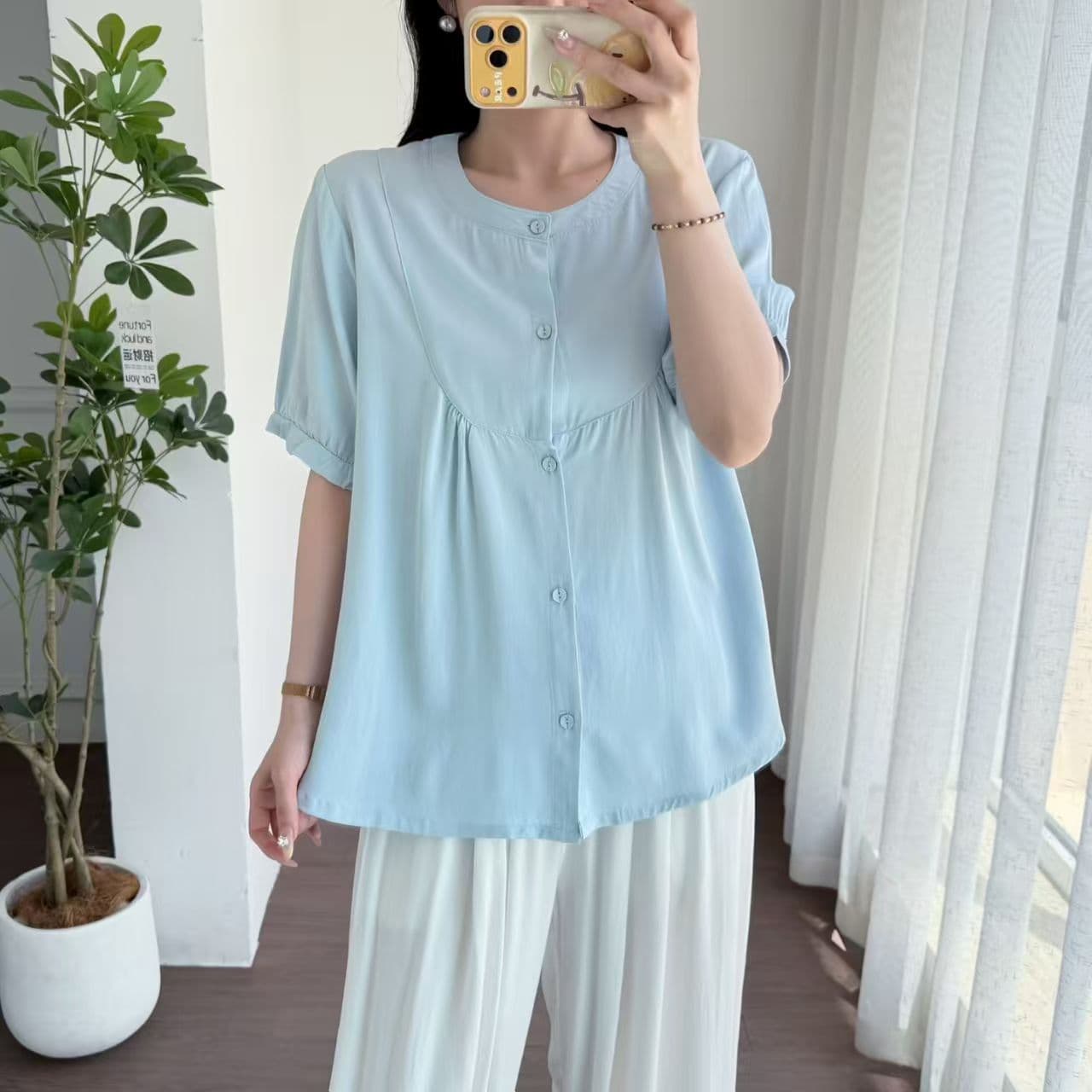 2026 Cotton Silk Short Sleeve T-Shirt Loose Middle-aged and Elderly Women's Top Summer Thin Sleepwear Artificial Cotton Home Clothes