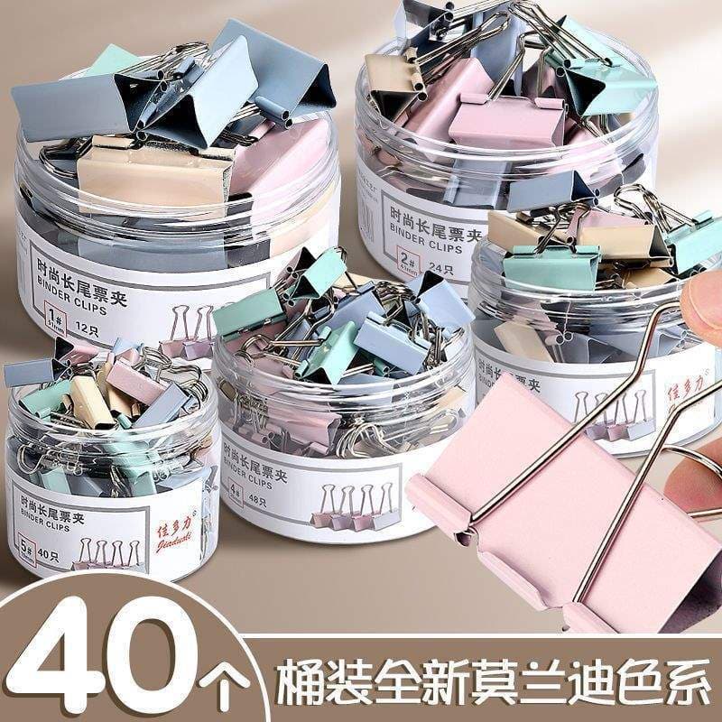 Morandi long-tail clips, high-appeal small clips for A4 file storage, exam papers, office supplies, dove-tail clips.