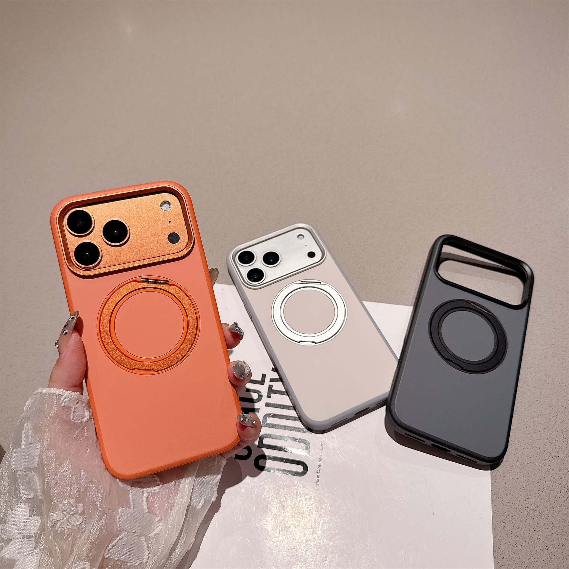Compatible with Apple iPhone 17 Pro Max Case 16 Plus Frosted Magnetic 360 Rotating Bracket Protective Cover