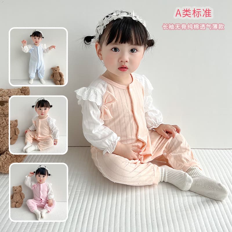 Baby Girl Onesie, Long Sleeve, Seamless, Pure Cotton, Summer Princess Outfit, Newborn Air Conditioning Wear, Romper, Crawling Suit, Class A