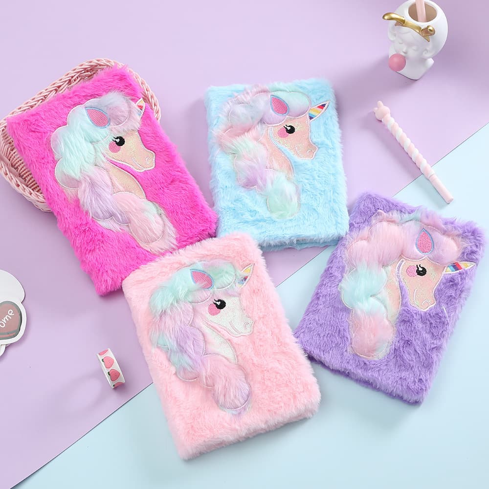 Unicorn Plush Notebook for Girls, Cartoon Journal for Kids, Birthday Gift