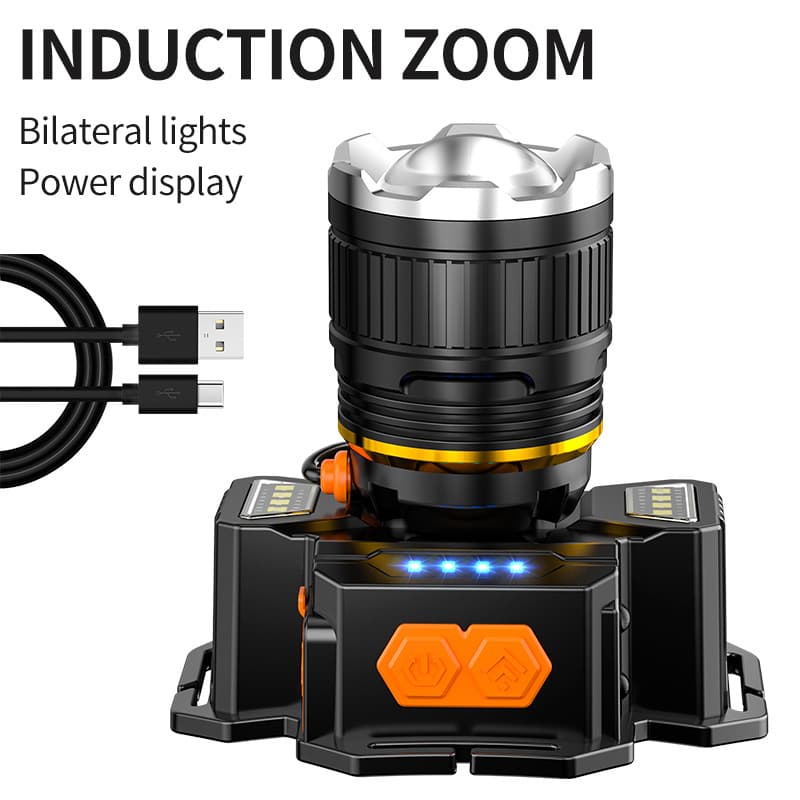 Super Bright Cross-border Sensor Headlamp Mining Light USB Rechargeable Emergency Smart Head-mounted Outdoor Lighting LED Head