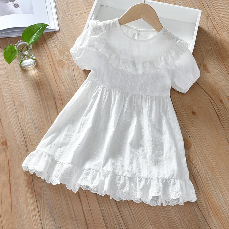 Girls Dress Summer 2026 New Summer Clothes Baby Fashion Children Solid Color Korean Style White Princess Dress