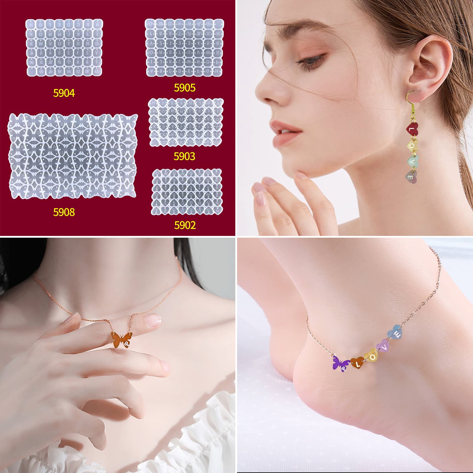 Love letter earrings silicone mold diy butterfly alphanumeric earrings pendant constellation bracelet silicone mold