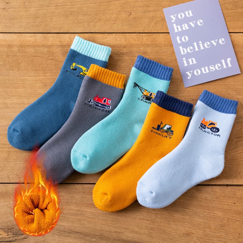 Children's thick socks boys' fleece-lined Terry socks autumn and winter warm mid-calf socks baby thick socks