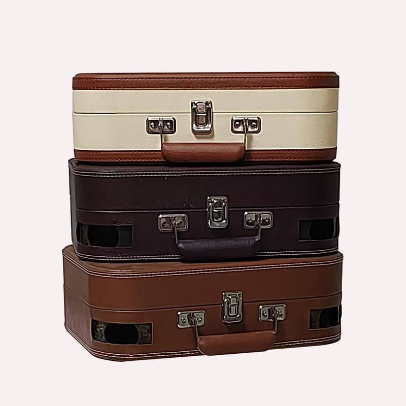 Custom MDF Phonograph CD Record Box Vintage Outer Case with Leather, Inner and Outer Rounded Corners, Arc Shape, Hinges, and Handle
