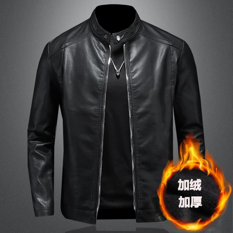 Cross-border Men's Motorcycle Leather Jacket 2025 New Stand Collar Casual Quilted and Thickened Slim Fit Leather Jacket Coat
