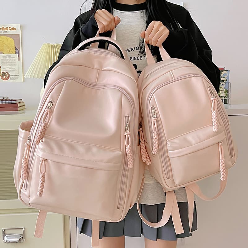 Spring New Arrival Pink PU Soft Leather Backpack for Girls High School College Students Textured High-Capacity Bag