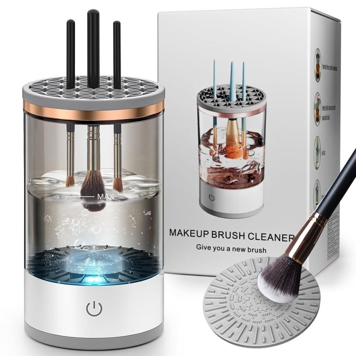 [Storage & Cleaning 2-in-1] Automatic Makeup Brush Cleaner with Sonic & Blue Light Sterilization, Multifunctional Cleaning Tool