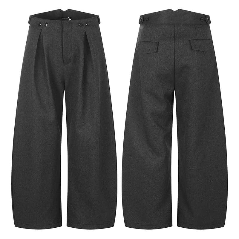 Tuochuan CK61011 American Old Money Black Gray Curved Blade Dress Pants Men Loose Commuter Button Double Pleated Casual Wide-Leg Pants