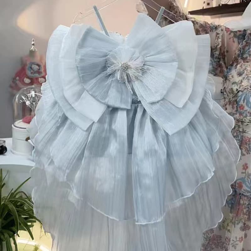 Girls' Sweet Dream Princess Summer Lolita Strapless Dress, Children's Princess Dress, Stylish Trailing Tulle Ball Gown
