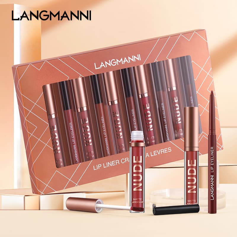 Langmanni 66 Lipstick Lip Liner Pen Combo 12-piece Set Non-stick Matte Lipstick Suit