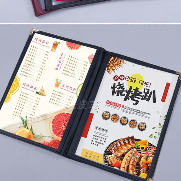 PVC Transparent Menu Clip, Western Menu Two Pages Four Sides
