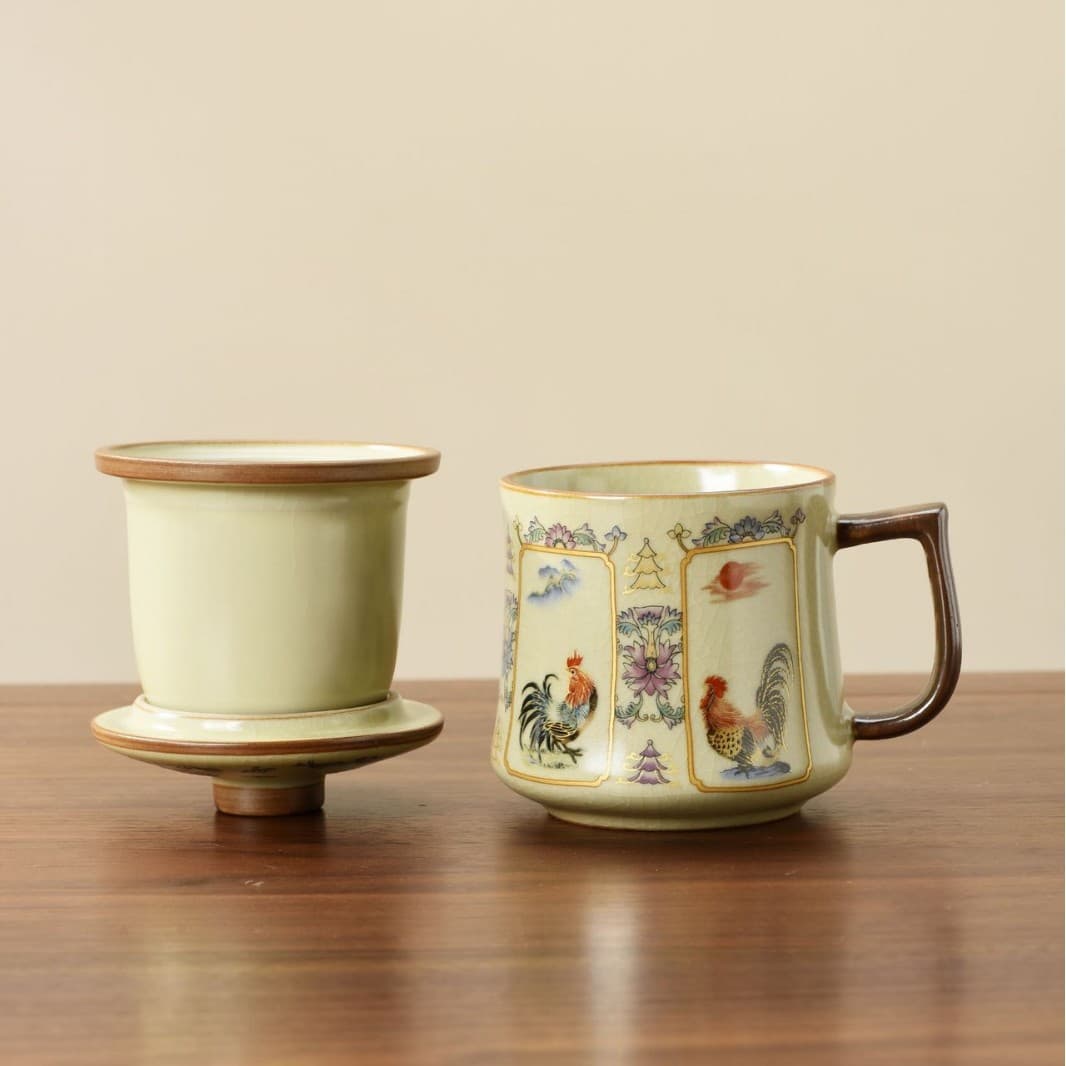 Ru Kiln Ceramic Mug Gift Box Set with Lid, High-End Tea Separation Office Cup, Business Souvenir Bulk