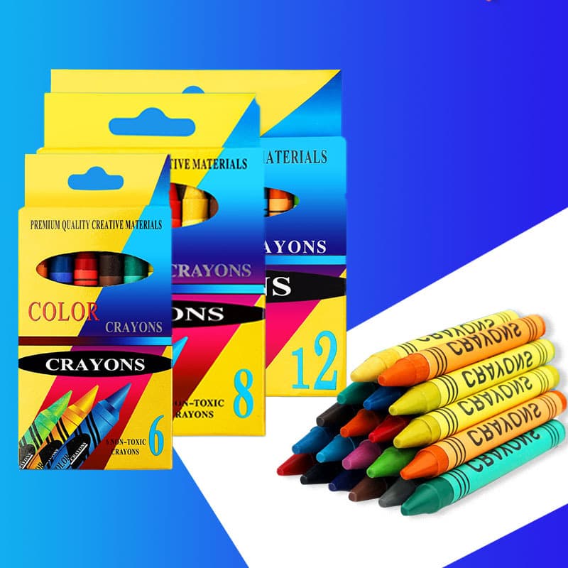 Children's drawing crayons, paintbrushes, coloring pastels, art supplies, stationery, in stock.