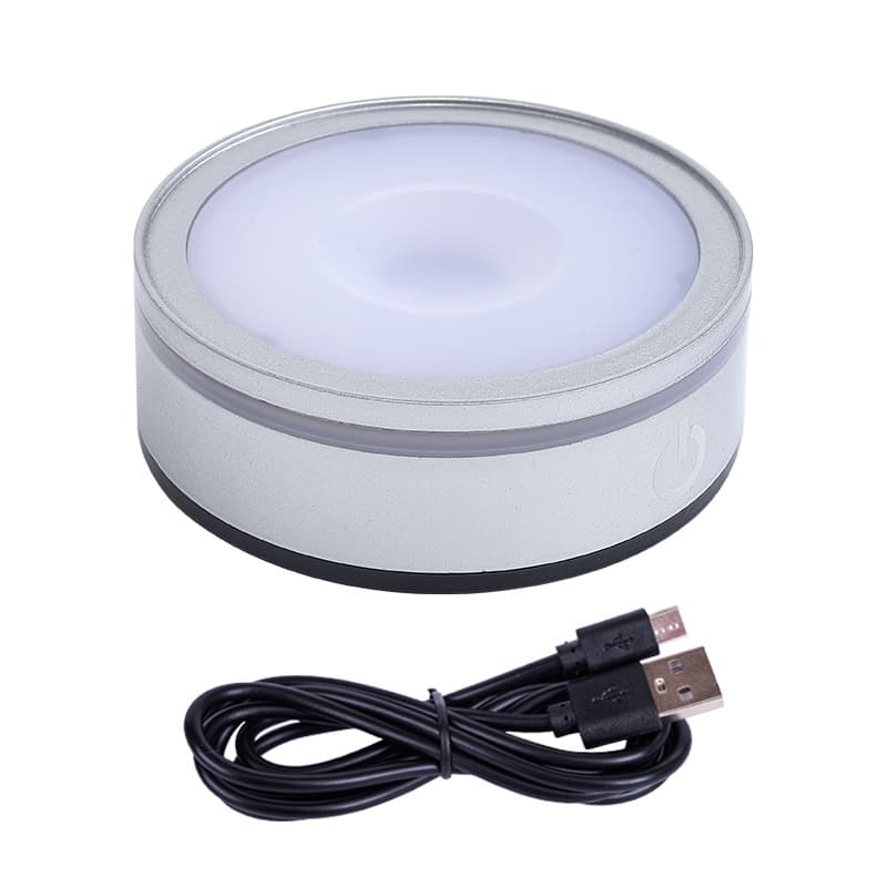 LED Touch-Activated Crystal Lamp Base 8CM White Light, 3D Laser-Inside Engraved Round Base, Creative Atmosphere Light