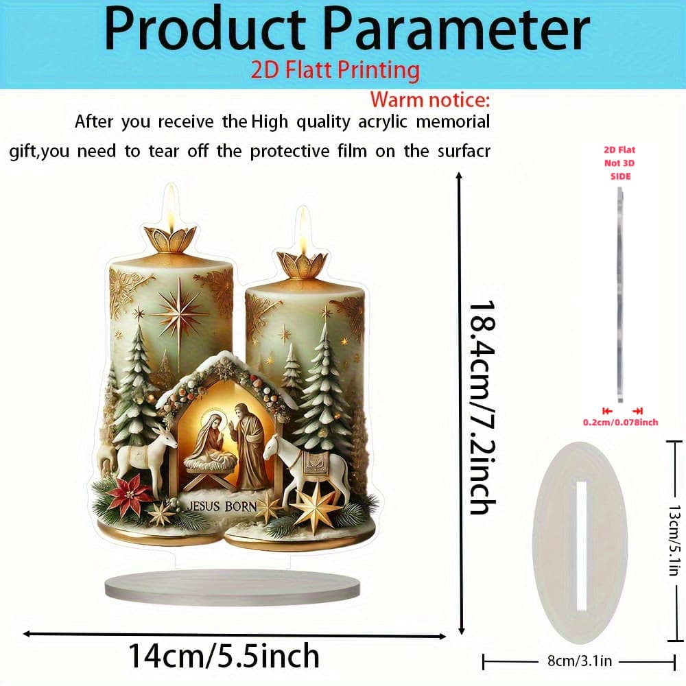 2D Flat Acrylic Candle Christmas Decorations, Festive Home Gifts, and Desktop Decor for Family and Office