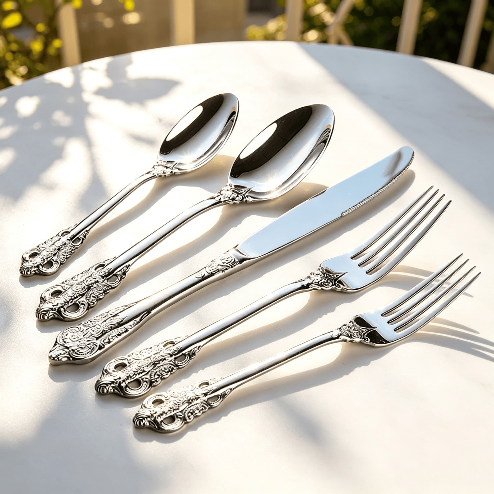 304 Stainless Steel French Palace Vintage Embossed Knife Fork Spoon Wholesale Hotel Steak Knife Fork Dessert Coffee Spoon