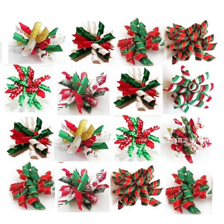 Christmas Pet Hair Bow Pet Headpiece Christmas Curly Flower Pet Hair Bow Pet Bow Tie