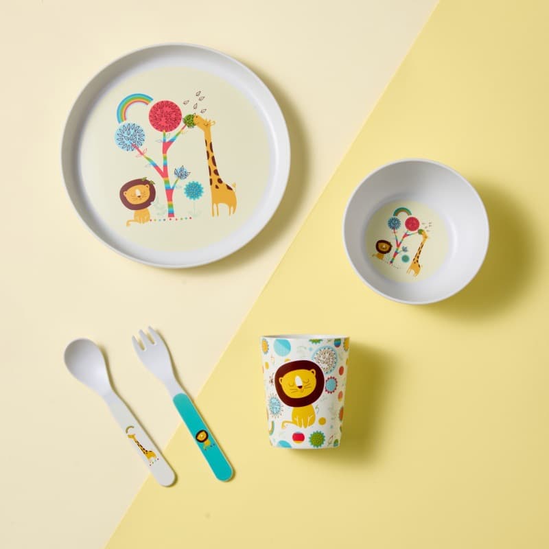 Printed Children's Tableware 5-Piece Set, Customizable RPET Plastic, Drop-Resistant, EU Standard Certified, Microwave Safe