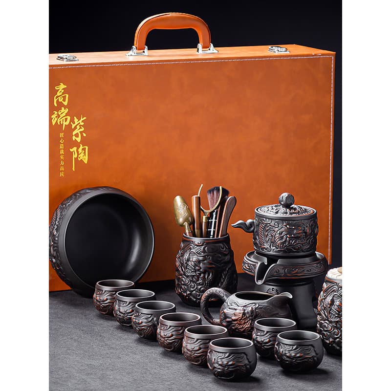 Purple pottery dragon pattern lazy automatic ceramic kung fu tea set home office complete set teapot teacup gift box