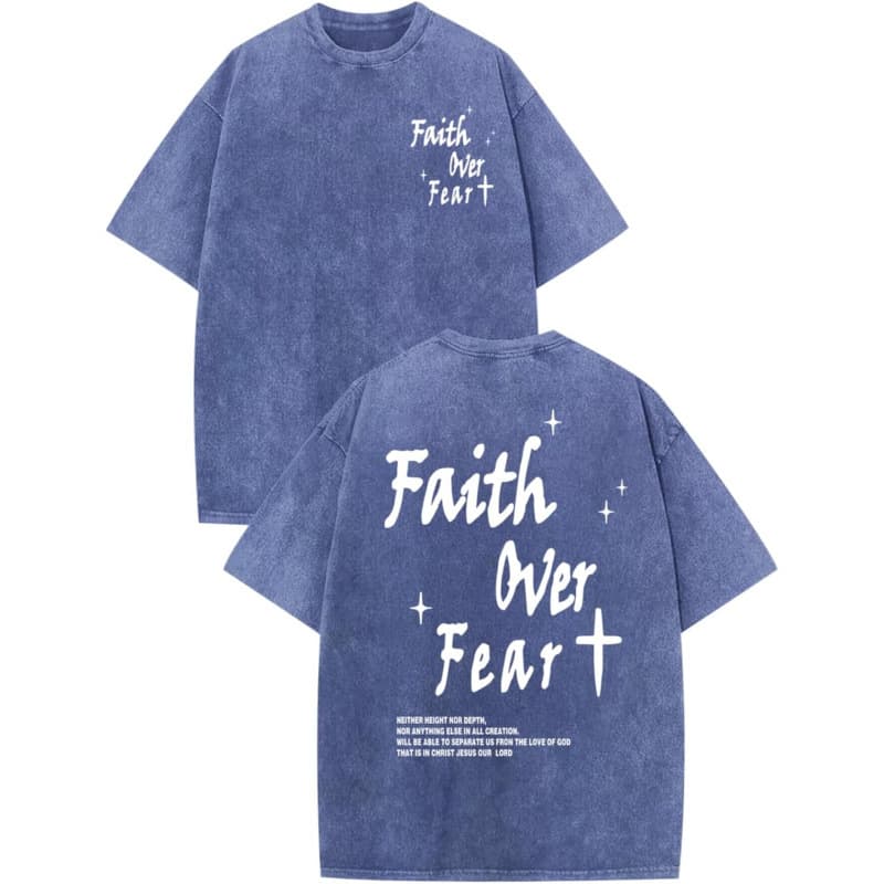 Christian Shirts for Men Faith Over Fear Acid Wash Ts