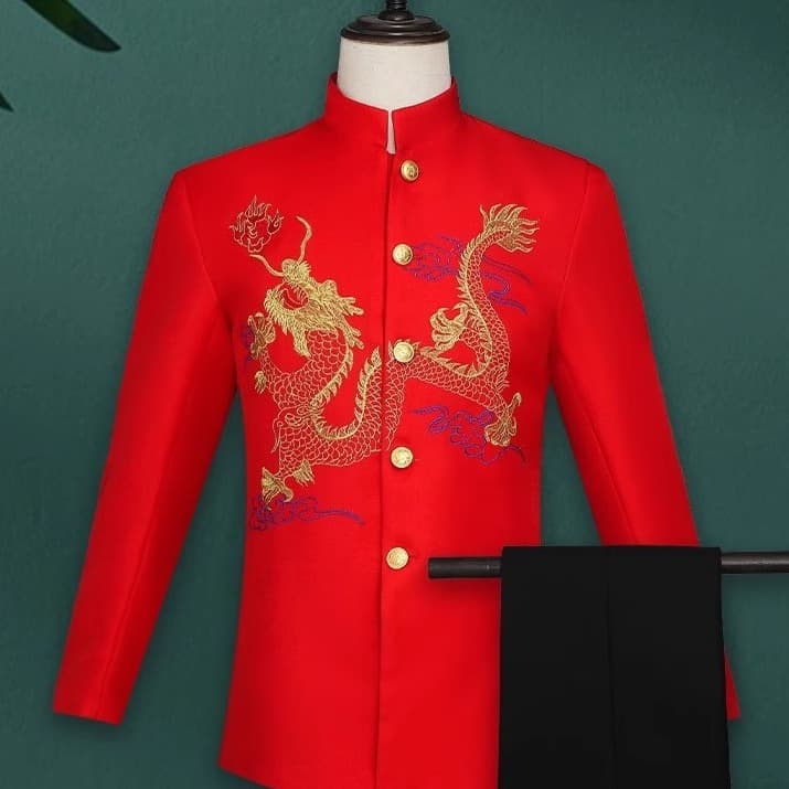 Modified Zhongshan suit for men, autumn and winter, Republic of China style, new May Fourth Movement youth attire, male wedding emcee, chorus performance costume