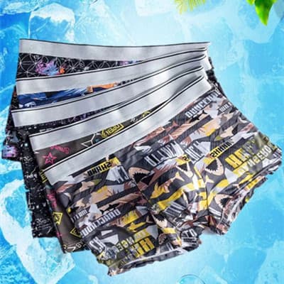 Summer Hot Sale Men's Boxer Briefs Ice Silk Printed Breathable Sexy Loose Fit Plus Size Shorts Wholesale