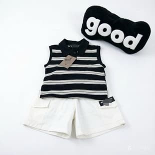 2026 New Summer Boys Striped Collar Top + Shorts 2-Piece Set Trendy Boys Sleeveless Pants Set