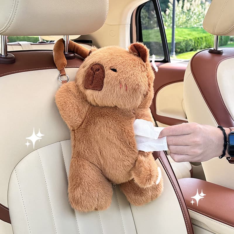 Capybara Car Tissue Box Creative Plush Toy Hanging Drawer Tissue Holder Cute Cartoon Tissue Bag