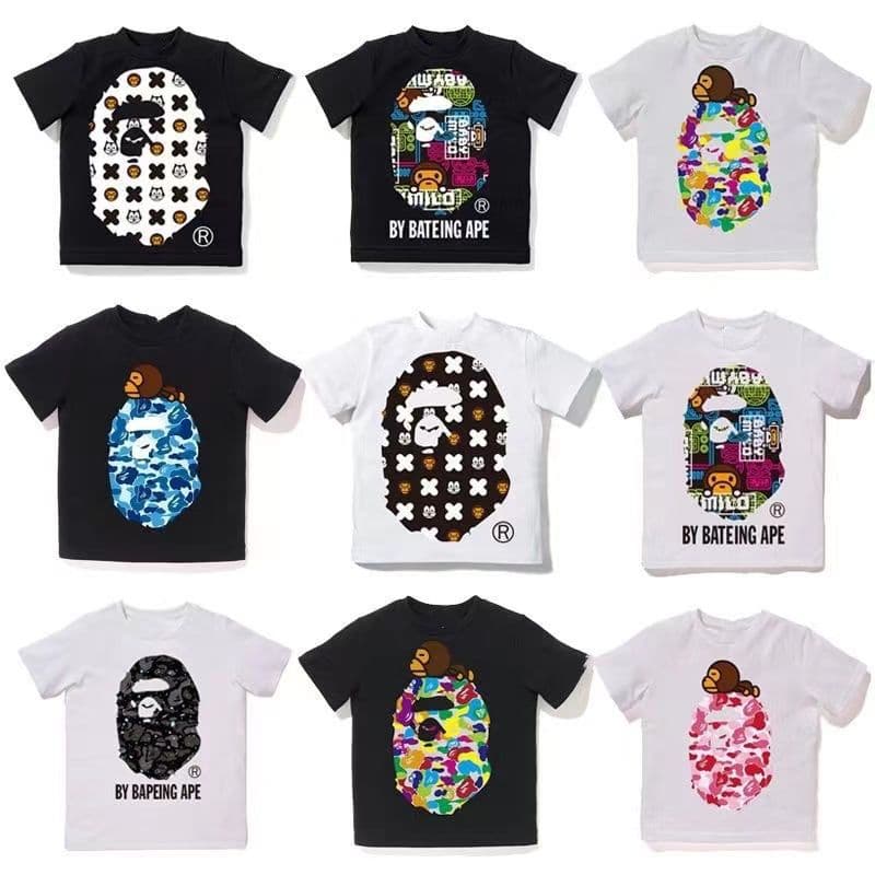 Japanese-Style New Model Ape Children's Clothing Pure Cotton Short-Sleeve Top with Unique Ape Head Print Casual Children's T-Shirt