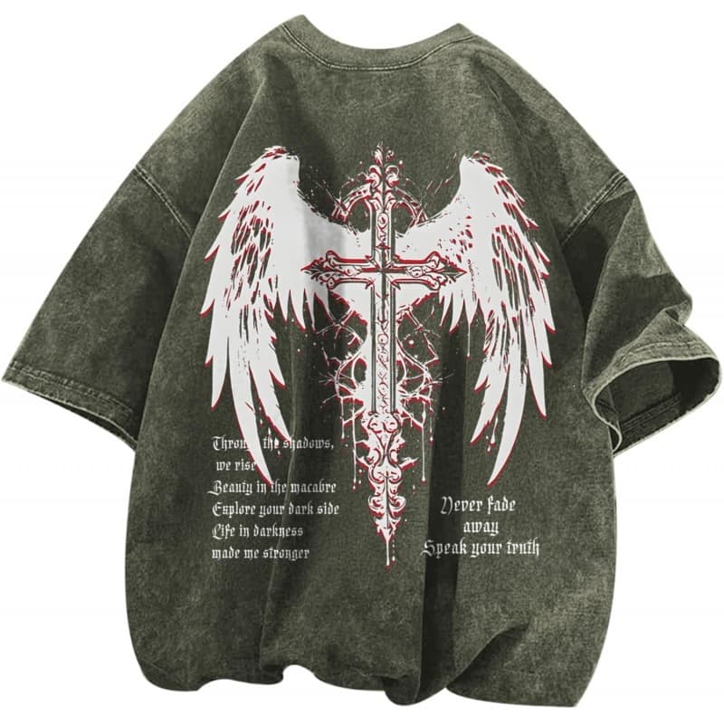 Pure Cotton 230g Vintage Goth Punk Shirts for Men Grunge Streetwear O