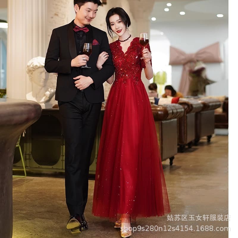 Toast Wear Bride 2026 New Plus Size Wedding Engagement Back Home Fat Sister Evening Dress Women's High-end Dress