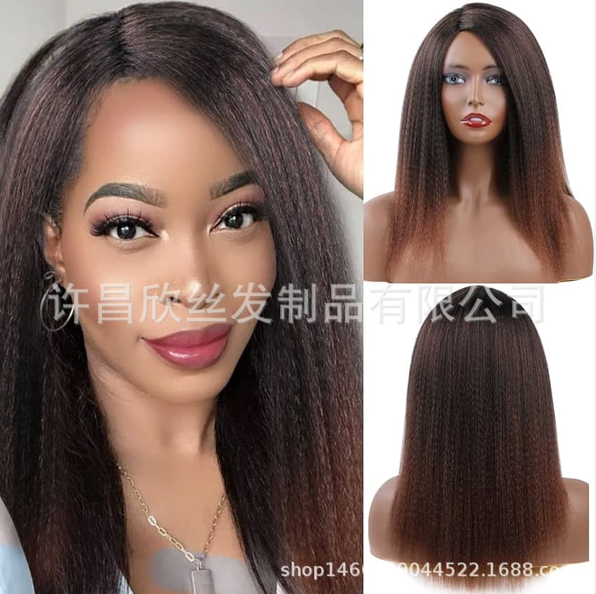 Xuchang foreign trade African afro kinky curly wigs domestic chemical fiber Jacquard silk headgear straight wig