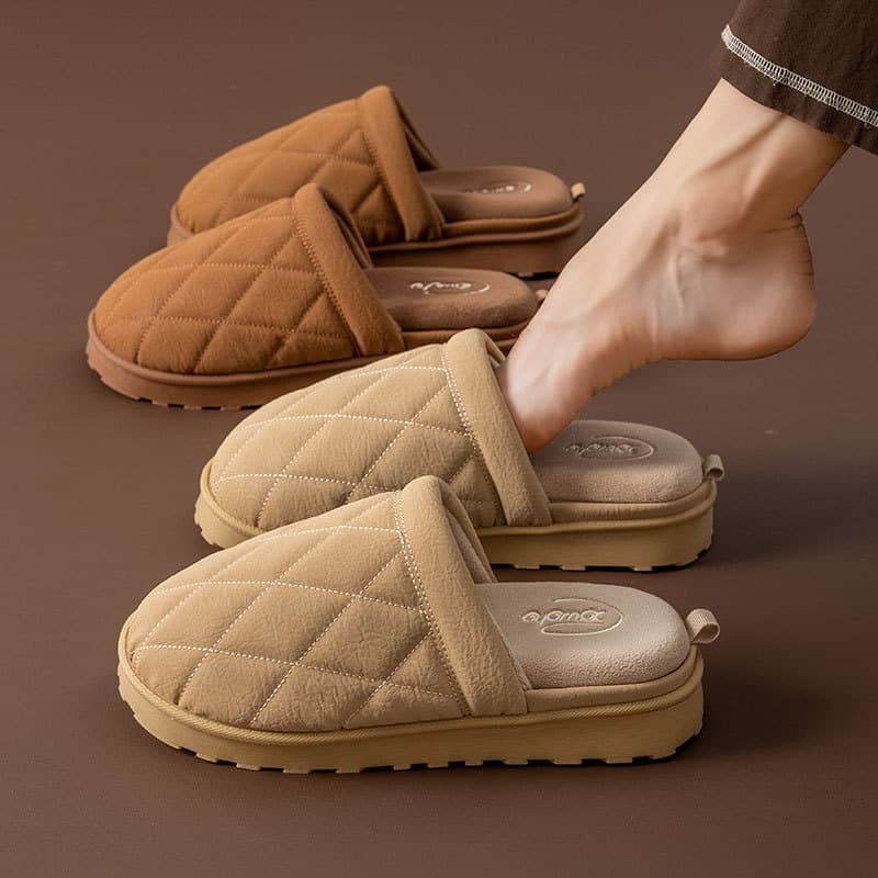 Men's Removable Fleece-Lined Thick Winter Warm Cotton Slippers, Indoor Soft Sole Non-Slip Waterproof Home Thick Sole Cotton Slippers