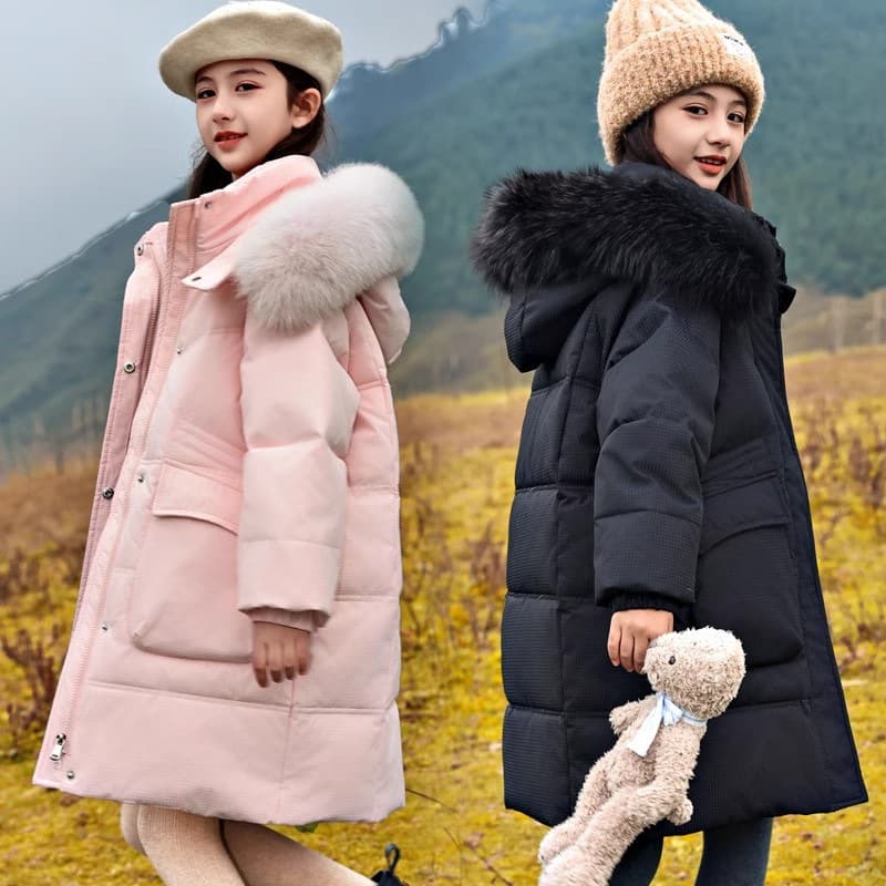 Girls' Cotton Coat Winter Mid-Length Hooded Coat 2025 Winter New Children's Thick Cotton Padded Jacket for Older Kids