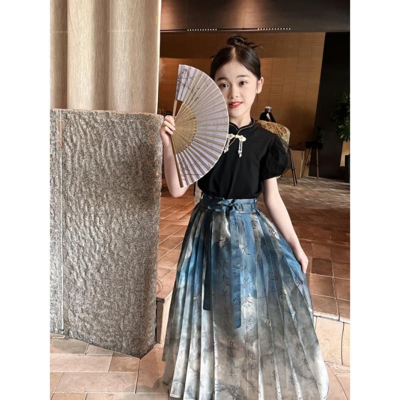 Hanfu girls short-sleeved horse skirt suit summer 2025 new children's national style skirt baby new Chinese style summer dress